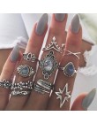 Bague Femme Vintage pierścionki dla kobiet boho geometryczne kwiatki kryształowe Knuckle zestaw pierścieni czeski Midi biżuteria
