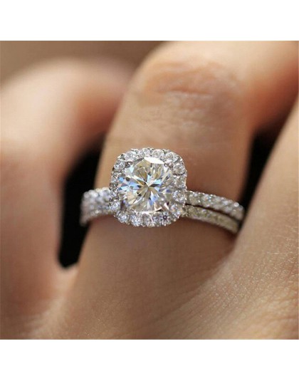 Yobest kolor srebrny obrączki dla kobiet plac cyrkon biżuteria Bague Bijoux Femme zestaw pierścionków zaręczynowych akcesoria