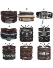 IF ME Vintage Leaf Feather wielowarstwowa skórzana bransoletka moda męska pleciona ręcznie Star Rope bransoletki i Bangles męski