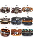 IF ME Vintage Leaf Feather wielowarstwowa skórzana bransoletka moda męska pleciona ręcznie Star Rope bransoletki i Bangles męski