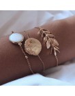 Zestaw ślicznych bransoletek na rękę boho złote srebrne liście cienkie lekkie efektowne stylowe