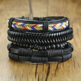 Vnox Mix 4 sztuk/zestaw pleciony szal skórzane bransoletki dla kobiet mężczyzn w stylu Vintage drewniane koraliki etniczne plemi
