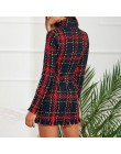 Kobiety Plaid sweter wysokiej talii obcisła sukienka z długim rękawem Mini sukienki moda damska z długim rękawem bawełna Casual 