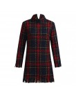 Kobiety Plaid sweter wysokiej talii obcisła sukienka z długim rękawem Mini sukienki moda damska z długim rękawem bawełna Casual 