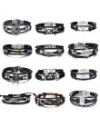 Vnox Lucky Vintage męska skórzana bransoletka karty do gry Raja Vegas urok wielowarstwowe plecione kobiety Pulseira Masculina 7.