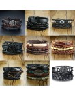Vnox 4 sztuk/zestaw pleciony szal skórzane bransoletki dla mężczyzn Vintage Life Tree steru drewniana bransoletka Charm koraliki