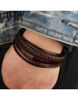 Bransoletka męska wielowarstwowe bransoletki skórzane zapięcie magnetyczne skóra bydlęca pleciony wielowarstwowe Wrap Trendy bra