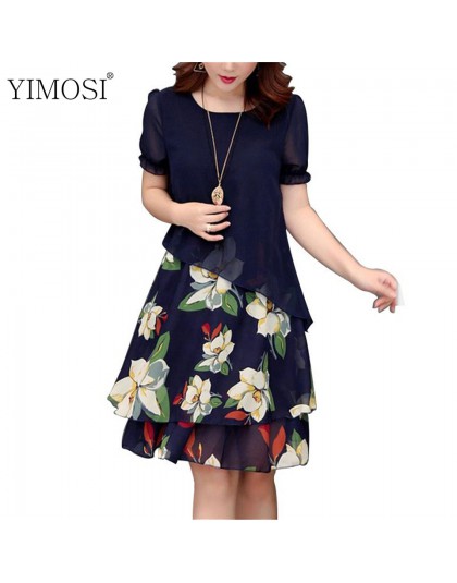 Lato szyfonowa sukienka 2019 dorywczo krótkim rękawem O-Neck Floral Print sukienki elegancka sukienka Plus Size sukienka 5XL kob