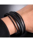 Bransoletka męska wielowarstwowe bransoletki skórzane zapięcie magnetyczne skóra bydlęca pleciony wielowarstwowe Wrap Trendy bra