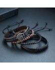 Vnox 4 sztuk/zestaw pleciony szal skórzane bransoletki dla mężczyzn Vintage Life Tree steru drewniana bransoletka Charm koraliki