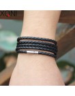 XQNI marka czarny retro Wrap długa skórzana bransoletka bransoletki męskie typu bangle moda sproty łańcuch link mężczyzna charm 