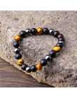 Naturalny czarny obsydian hematyt koraliki w kolorze Tiger Eye bransoletki mężczyzn dla magnetyczny ochrona zdrowia kobiety biżu