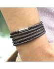 XQNI marka czarny retro Wrap długa skórzana bransoletka bransoletki męskie typu bangle moda sproty łańcuch link mężczyzna charm 