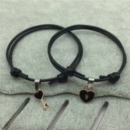 2 sztuk/partia, New Arrival para bransoletka stop klucz serce blokada Charm bransoletka ręcznie robiona biżuteria liny miłośnicy