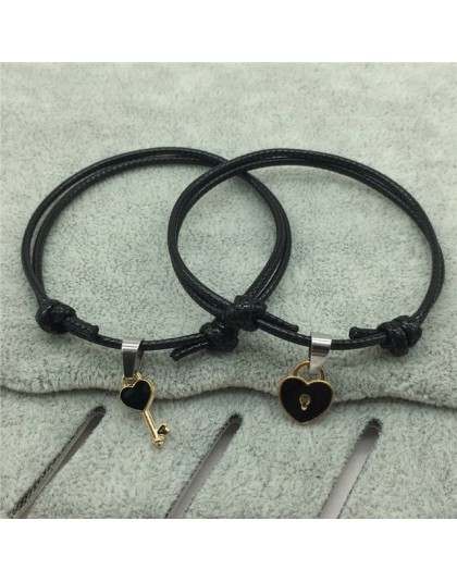 2 sztuk/partia, New Arrival para bransoletka stop klucz serce blokada Charm bransoletka ręcznie robiona biżuteria liny miłośnicy