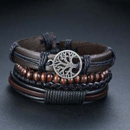 Vnox 4 sztuk/zestaw pleciony szal skórzane bransoletki dla mężczyzn Vintage Life Tree steru drewniana bransoletka Charm koraliki