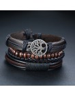Vnox 4 sztuk/zestaw pleciony szal skórzane bransoletki dla mężczyzn Vintage Life Tree steru drewniana bransoletka Charm koraliki