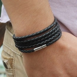 XQNI marka czarny retro Wrap długa skórzana bransoletka bransoletki męskie typu bangle moda sproty łańcuch link mężczyzna charm 