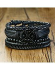 Vnox 4 sztuk/zestaw pleciony szal skórzane bransoletki dla mężczyzn Vintage Life Tree steru drewniana bransoletka Charm koraliki