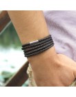 XQNI marka czarny retro Wrap długa skórzana bransoletka bransoletki męskie typu bangle moda sproty łańcuch link mężczyzna charm 