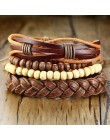 Vnox 4 sztuk/zestaw pleciony szal skórzane bransoletki dla mężczyzn Vintage Life Tree steru drewniana bransoletka Charm koraliki