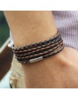 XQNI marka czarny retro Wrap długa skórzana bransoletka bransoletki męskie typu bangle moda sproty łańcuch link mężczyzna charm 