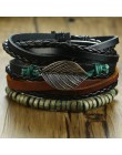 Vnox 4 sztuk/zestaw pleciony szal skórzane bransoletki dla mężczyzn Vintage Life Tree steru drewniana bransoletka Charm koraliki