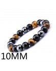 Naturalny czarny obsydian hematyt koraliki w kolorze Tiger Eye bransoletki mężczyzn dla magnetyczny ochrona zdrowia kobiety biżu