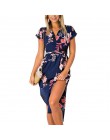 Kobiety kwiatowy Print plaża sukienka moda Boho letnie sukienki damskie Vintage bandaż Bodycon Party Dress Vestidos Plus rozmiar