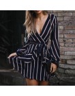Sukienka kancoold damski modny lampion rękaw w stylu Casual, w paski sukienka z dekoltem w serek Casual wzburzyć mini impreza su