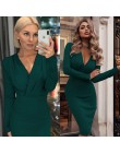 Kobiety w stylu Vintage Sexy obcisła sukienka bodicon na przyjęcie z długim rękawem głębokie V neck jednokolorowa na co dzień el