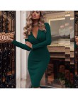 Kobiety w stylu Vintage Sexy obcisła sukienka bodicon na przyjęcie z długim rękawem głębokie V neck jednokolorowa na co dzień el