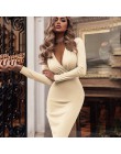 Kobiety w stylu Vintage Sexy obcisła sukienka bodicon na przyjęcie z długim rękawem głębokie V neck jednokolorowa na co dzień el