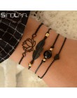 Sindlan 4 sztuk Gothic czarne pióro lotosu zestaw bransoletek serce urok Boho bransoletki dla kobiet na rękę łańcuch bransoletki