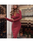 Kobiety w stylu Vintage Sexy obcisła sukienka bodicon na przyjęcie z długim rękawem głębokie V neck jednokolorowa na co dzień el