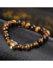 DUOVEI wietrzenie kamień Leopard Head bransoletka z paciorkami dla mężczyzn nowe mody z kamienia naturalnego tygrysie oko Onyx L