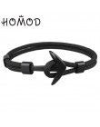 HOMOD 2019 New Fashion czarny kolor kotwica bransoletki mężczyźni urok Survival Rope Chain bransoletka Paracord męska dopasowana
