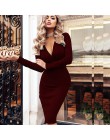 Kobiety w stylu Vintage Sexy obcisła sukienka bodicon na przyjęcie z długim rękawem głębokie V neck jednokolorowa na co dzień el
