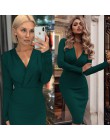 Kobiety w stylu Vintage Sexy obcisła sukienka bodicon na przyjęcie z długim rękawem głębokie V neck jednokolorowa na co dzień el