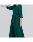 S. FLAVOR kolor zielony kobieta O-Neck długa sukienka styl boho Slim Vestidos Vintage 3/4 latarnia rękaw w stylu casual, letnia 