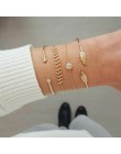 4 sztuk/zestaw moda damska kryształowe liście łańcuch geometryczny zestaw bransoletek złoty czeski pocałunek żona Vintage biżute