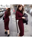 Damski sweter zimowy z dzianiny długie czerwone sukienki Slim elastyczny golf z długim rękawem seksowna damska szata bodycon suk
