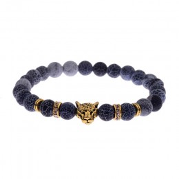 DUOVEI wietrzenie kamień Leopard Head bransoletka z paciorkami dla mężczyzn nowe mody z kamienia naturalnego tygrysie oko Onyx L