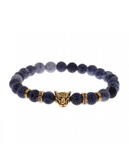 DUOVEI wietrzenie kamień Leopard Head bransoletka z paciorkami dla mężczyzn nowe mody z kamienia naturalnego tygrysie oko Onyx L