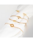 4 sztuk/zestaw moda liść bohemy okrągły węzeł bransoletka mankiet złoty łańcuch Charm bransoletka Bangle dla kobiet proste geome