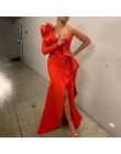 Afrykański styl elegancka impreza seksowny wieczór kobiety długie sukienki jedno ramię Bodycon Split kobiece falbany Maxi czerwo