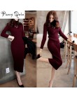Damski sweter zimowy z dzianiny długie czerwone sukienki Slim elastyczny golf z długim rękawem seksowna damska szata bodycon suk