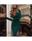 Kobiety w stylu Vintage Sexy obcisła sukienka bodicon na przyjęcie z długim rękawem głębokie V neck jednokolorowa na co dzień el