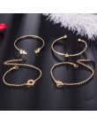 4 sztuk/zestaw moda liść bohemy okrągły węzeł bransoletka mankiet złoty łańcuch Charm bransoletka Bangle dla kobiet proste geome