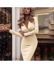 Kobiety w stylu Vintage Sexy obcisła sukienka bodicon na przyjęcie z długim rękawem głębokie V neck jednokolorowa na co dzień el